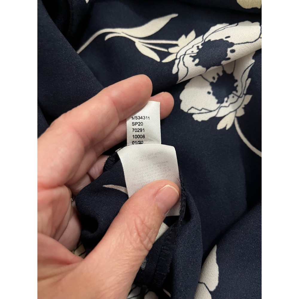 Ann Taylor Petite Sunny Poppy Nehru Collar Blouse, Size: SP, Navy Floral - Picture 8 of 9